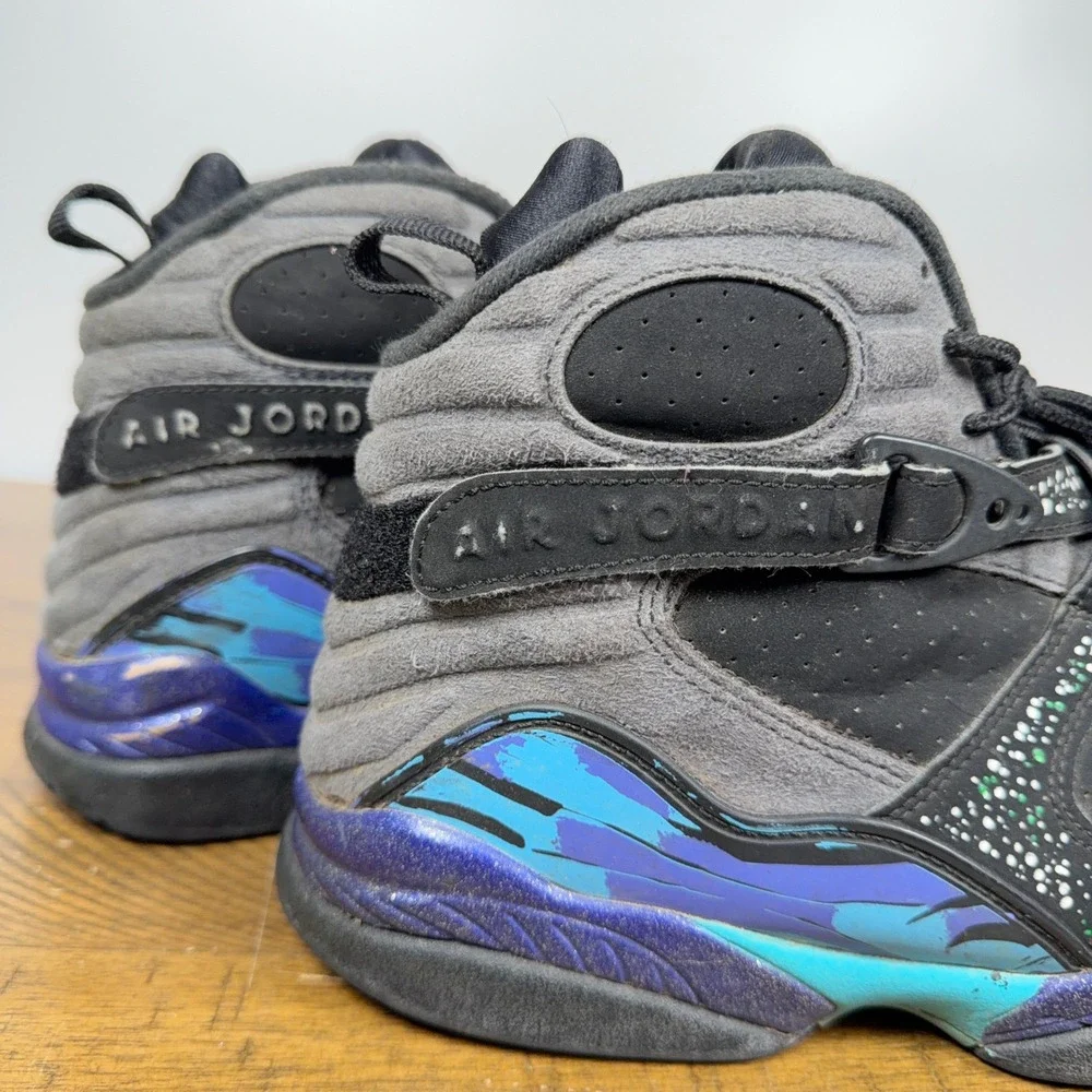 Air Jordan 8 Retro Sneakers Mens 9 Black Aqua Retro High Top Basketball Shoes